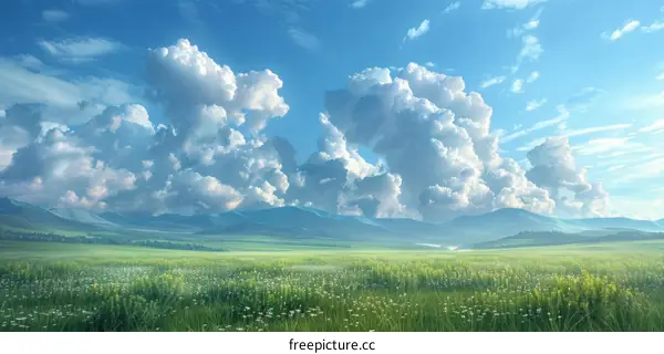 Rolling Green Hills Under a Blue Sky