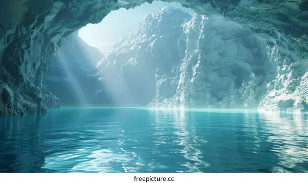 Enchanted Cave Entrance with Glowing Blue Water