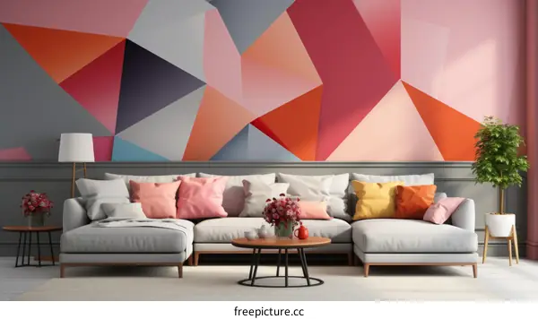 Modern geometric abstract art painting for living room