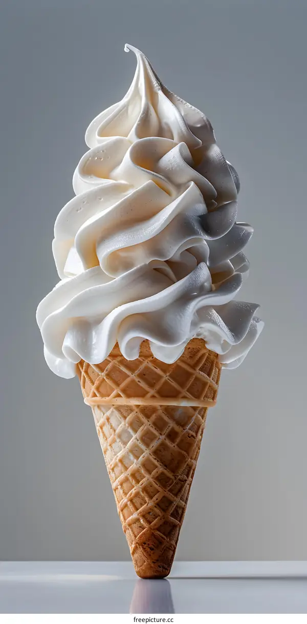 Close-up of a vanilla soft serve ice cream cone