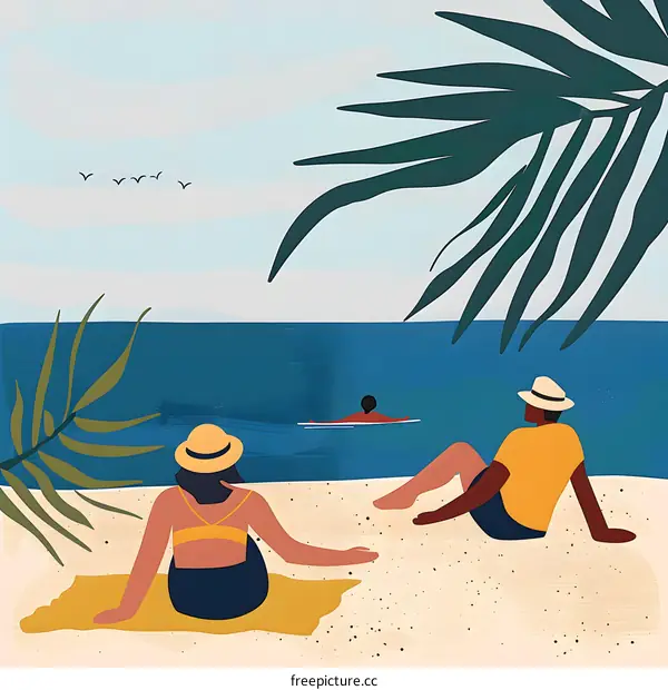Summer Beach Illustration With Three People