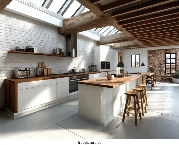 Modern Rustic Kitchen Design with Wooden Island