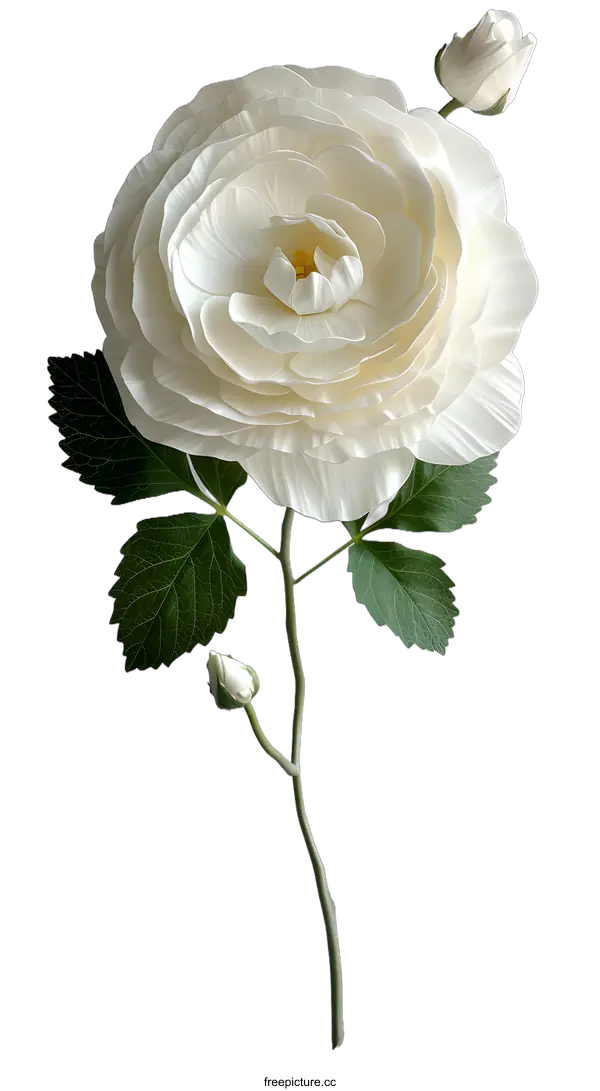 [Transparent Background PNG]Single white peony flower on white background