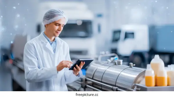 Food Production Line Worker Using Digital Tablet