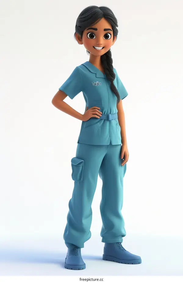 Indian Female Doctor in Blue Scrubs