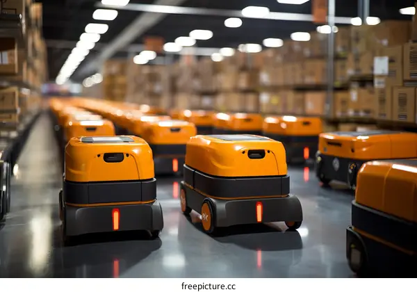 Autonomous mobile robots in a warehouse