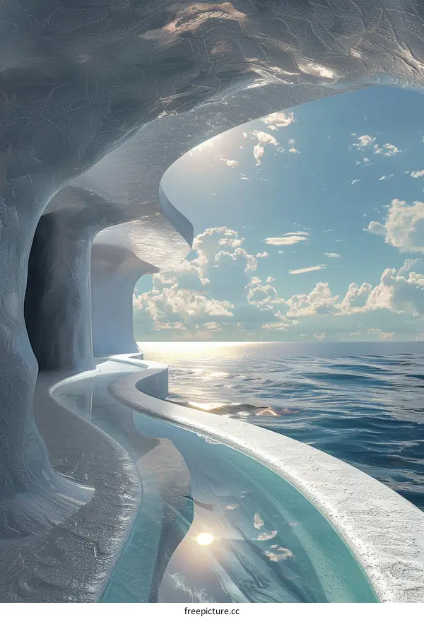 Futuristic seascape with an alien structure