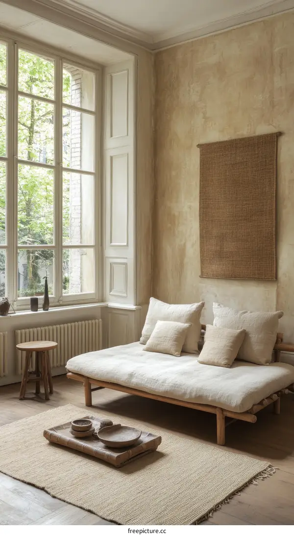 Beige Living Room Interior Design with Natural Materials