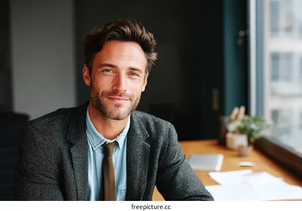 Confident Businessman in Modern Office Setting