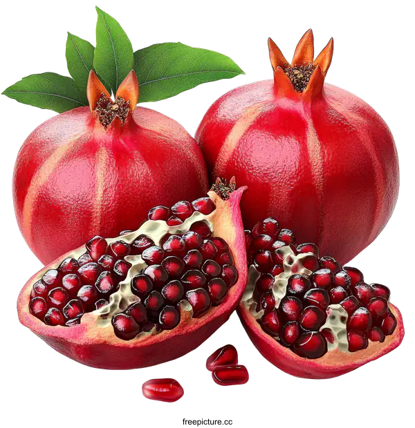 [Transparent Background PNG]Fresh Pomegranate Fruit with Seeds Close-up