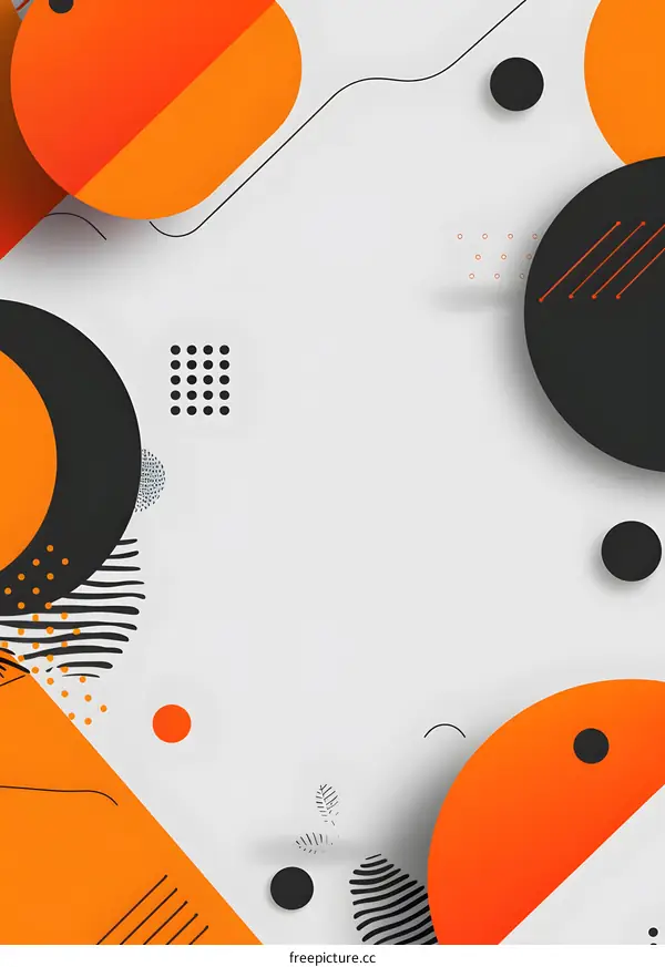 Abstract Geometric Shapes Orange Black White Background