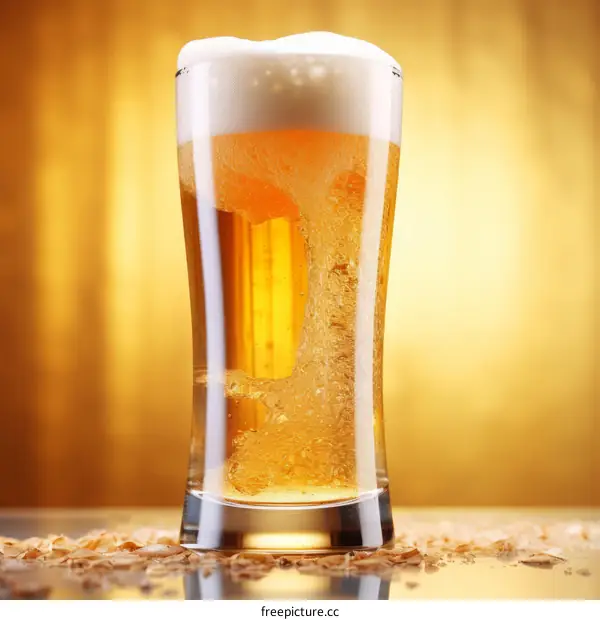 Beer in a glass with foam
