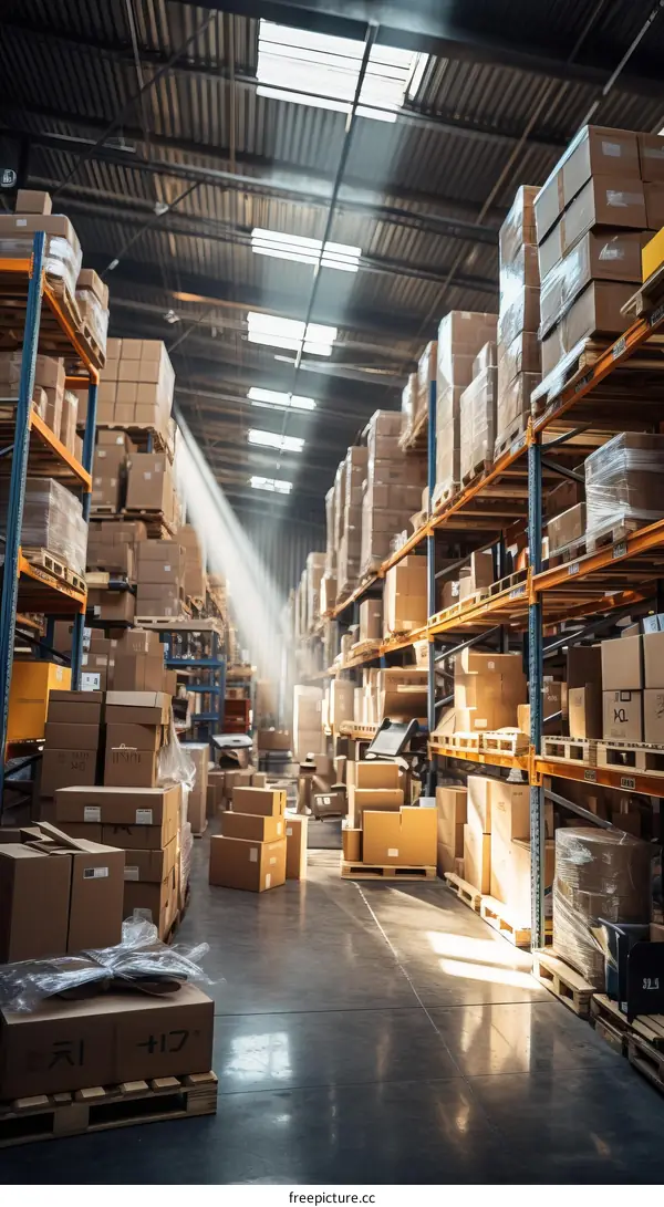 Warehouse Shelves with Boxes