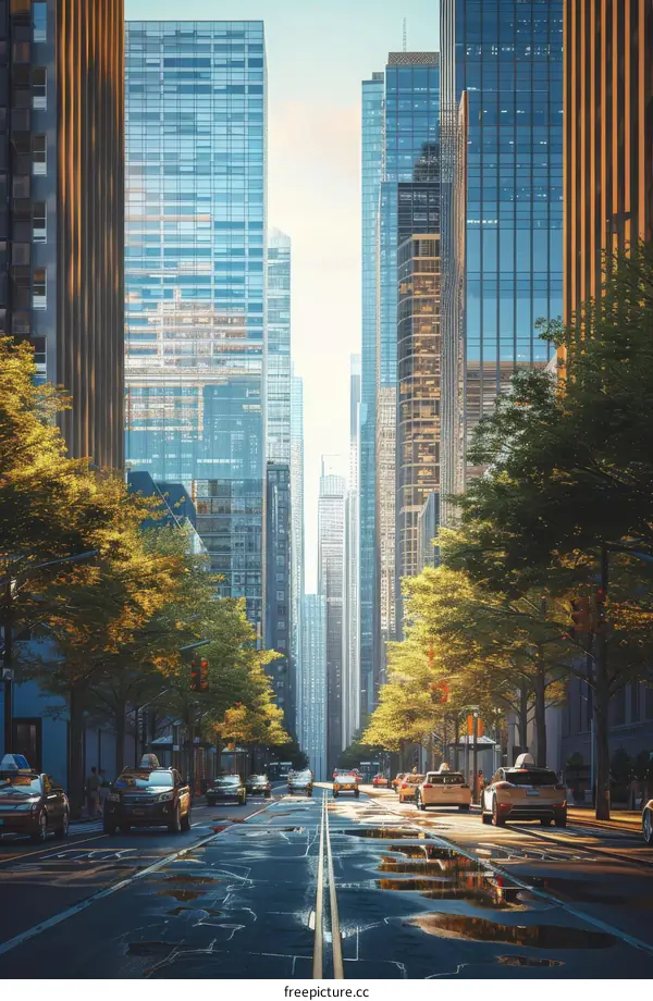 City Street Scene with Modern Buildings