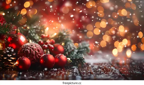 Christmas background with red and gold ornaments