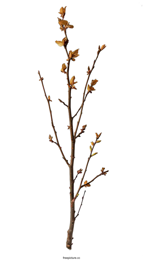 [Transparent Background PNG]Single Brown Branch With Budding Leaves
