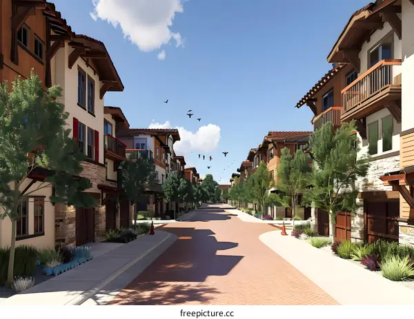 Modern Architectural Design of Row Houses with Brick Pavers