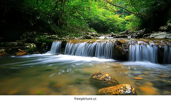 Serene Forest Waterfall Stream Landscape