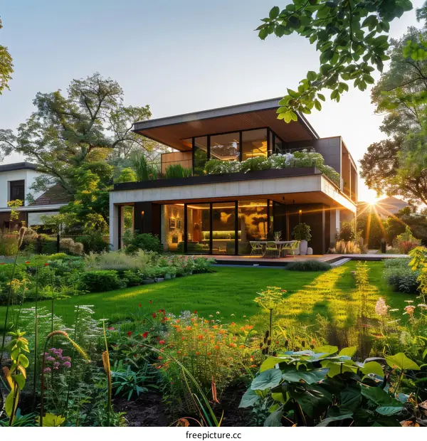 Modern Home Exterior Design: Luxury Villa with Garden