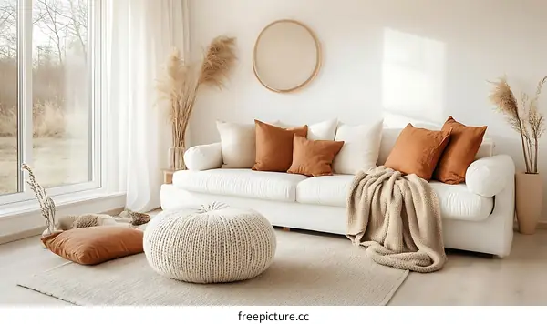 Modern Beige Living Room Interior Design with Cozy Decor