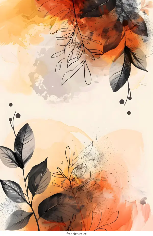 Abstract Watercolor Background with Leaves and Branches