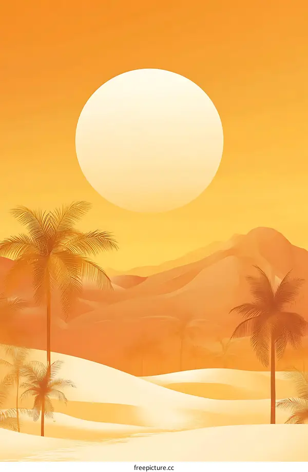 Orange Desert Sunset Landscape Illustration