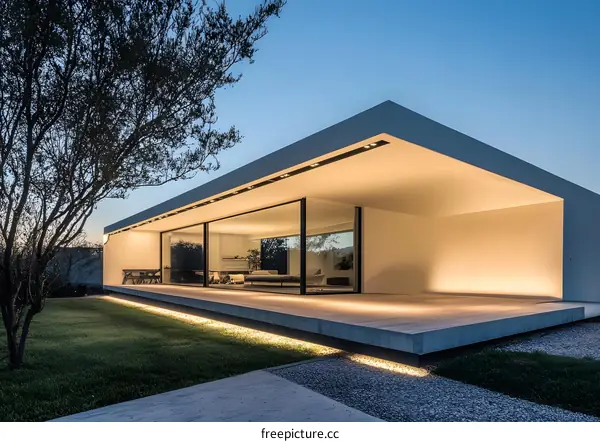 Modern Minimalist House with Large Windows and Outdoor Patio