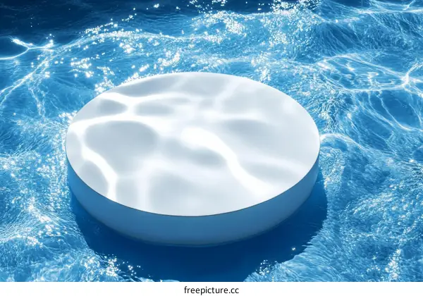 White Circle Podium on Rippling Blue Water