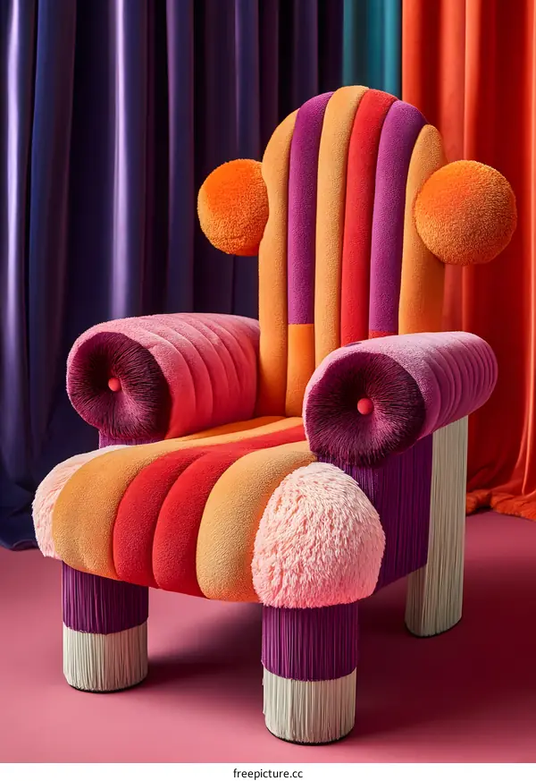Colorful Striped Armchair with Fringe Detail