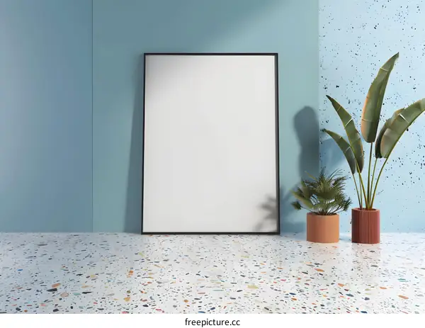 Blank Canvas Mockup in Blue Room with Plants