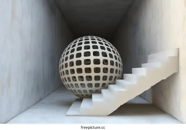 Abstract Sphere and Stairs in Minimalist Interior Design