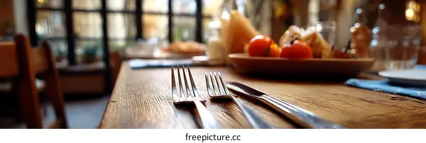 Restaurant Table Setting with Cutlery and Food