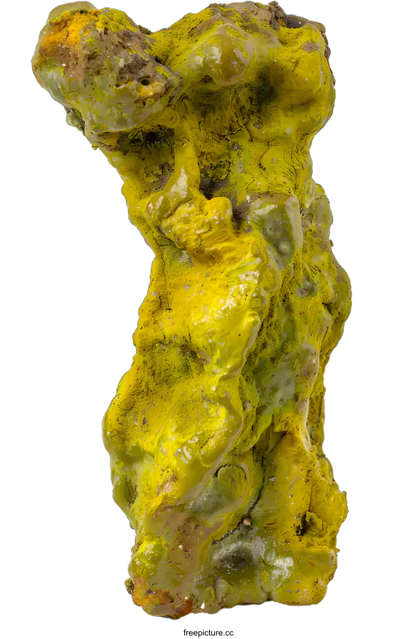 [Transparent Background PNG]Yellow Lichen on a Rock Isolated on White Background
