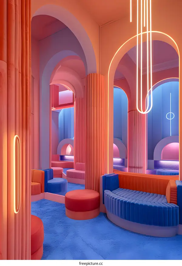 Modern Interior Design with Neon Lights and Arches