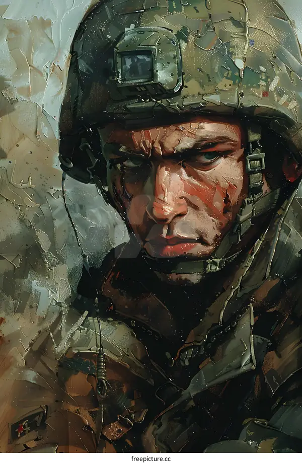 Portrait of a soldier wearing a helmet