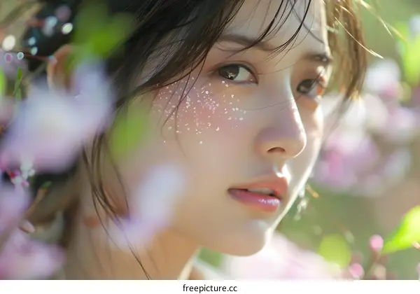 Portrait of a Young Woman with Flowers on Her Face