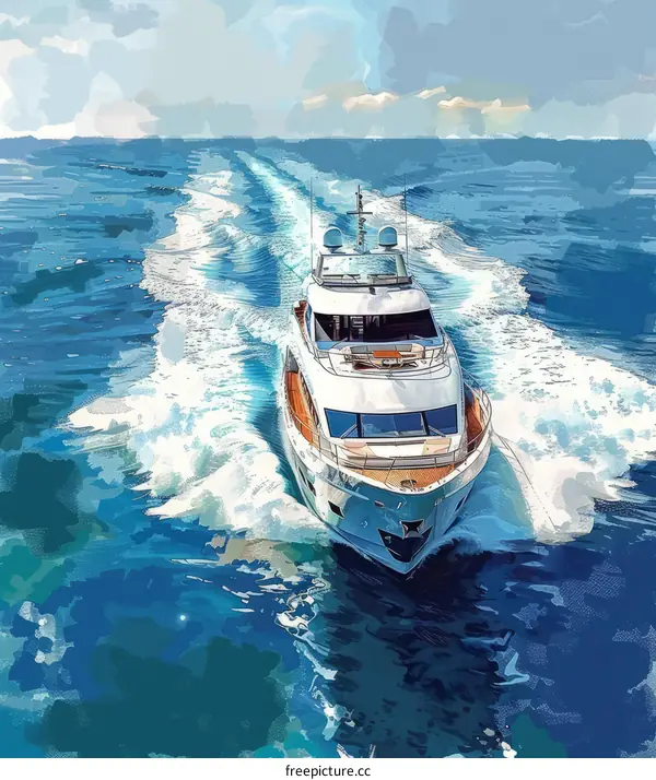 Luxury Yacht Cutting Through Waves in the Open Ocean