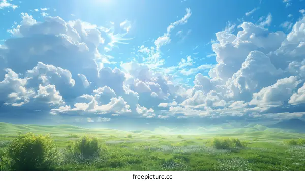 Beautiful Sky and Green Meadow Landscape Illustration