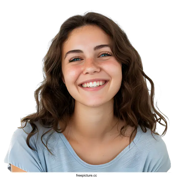 [Transparent Background PNG]Smiling Woman with Blue Eyes and Freckles