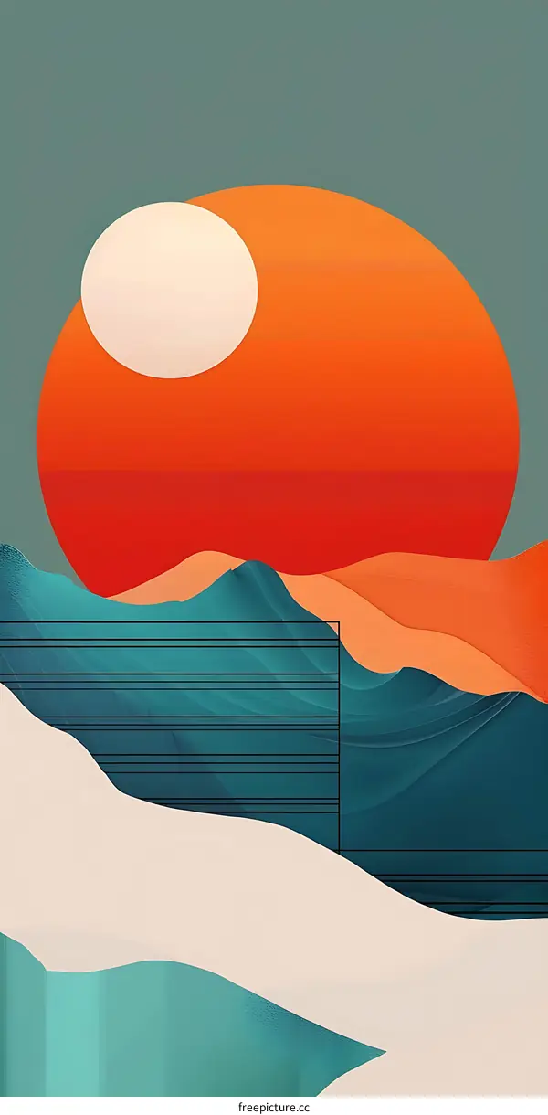 Abstract Sunset Mountain Landscape Illustration