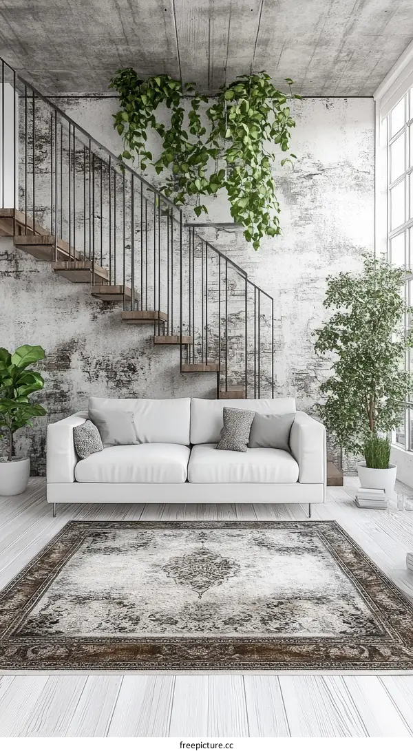 Vintage Style Living Room Area Rug with Intricate Design