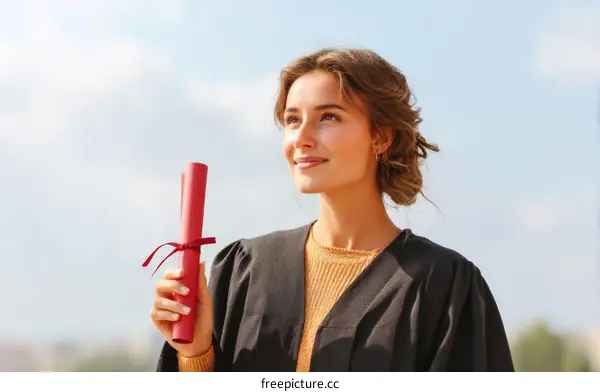 Woman Graduate Holding Diploma Outdoors