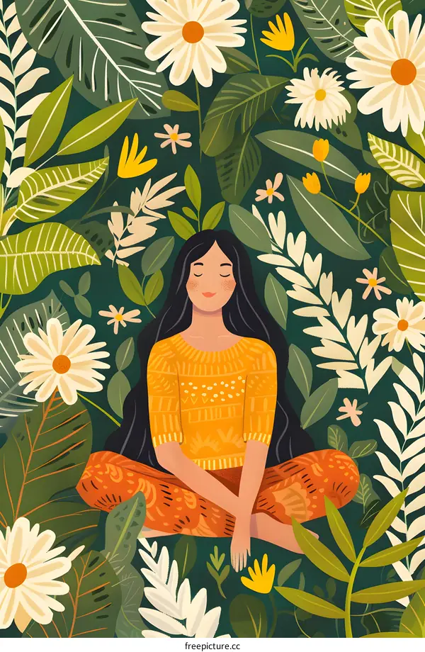 Woman in a Garden of Flowers Illustration