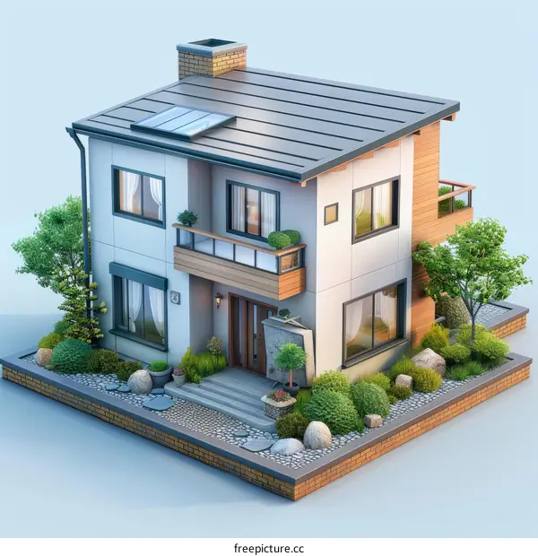 A modern two-story house with a garden