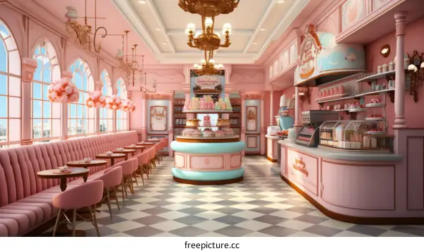 Pink and blue pastel color cafe interior design