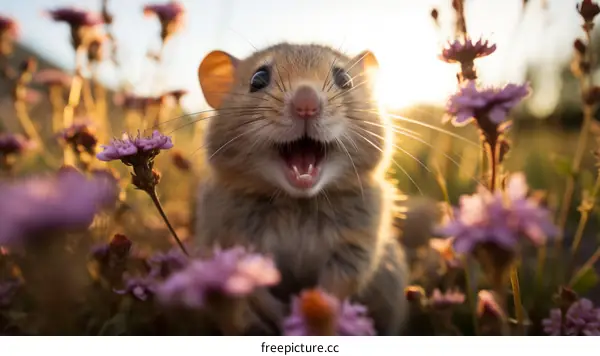 Small Rodent in a Field of Purple Flowers