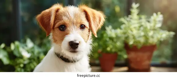 Adorable Jack Russell Puppy in Garden Setting