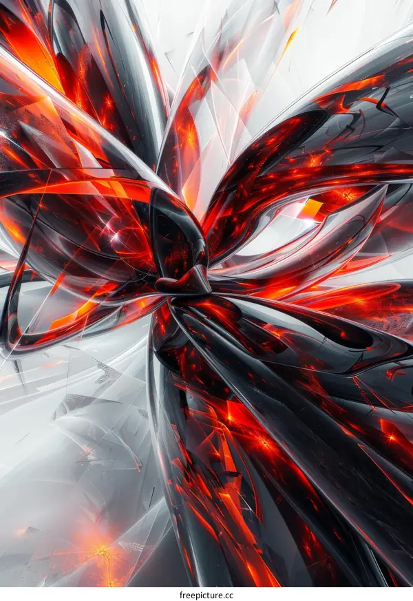 Abstract 3D Flower in Black and Red