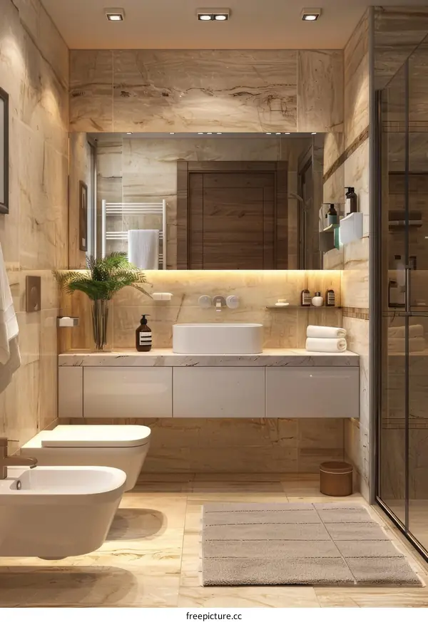 Modern Bathroom Interior Design with Beige Tiles