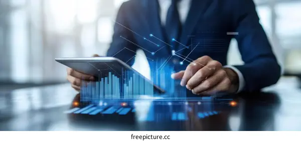Businessman Using Tablet with Digital Graphs